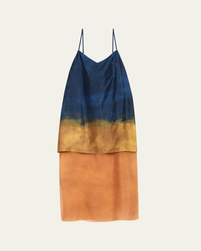 Painted Stripe Slip Dress With Organza Underlayer